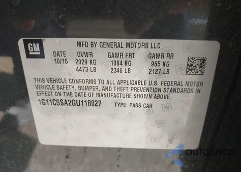 2016 Chevrolet Malibu Limited Lt z USA, uszkodzony, nr VIN 1G11C5SA2GU118027